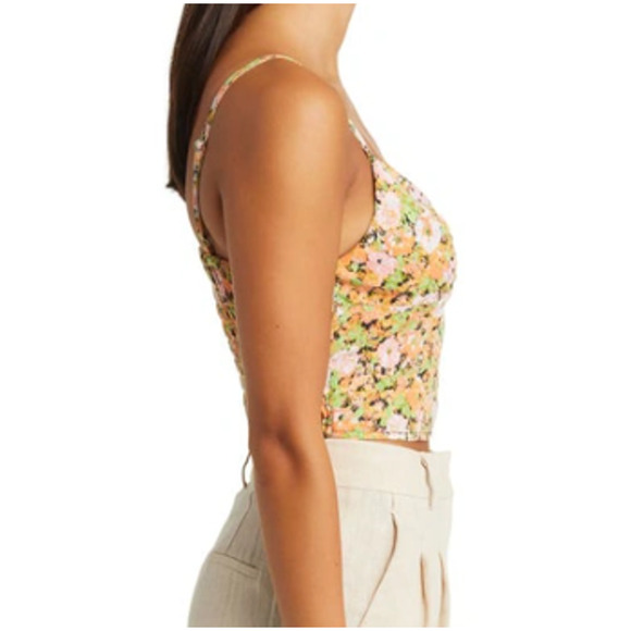 OPEN EDIT ~ NORDSTROM Multi Meadow Floral Smocked Back Crop Camisole  M - Picture 4 of 9